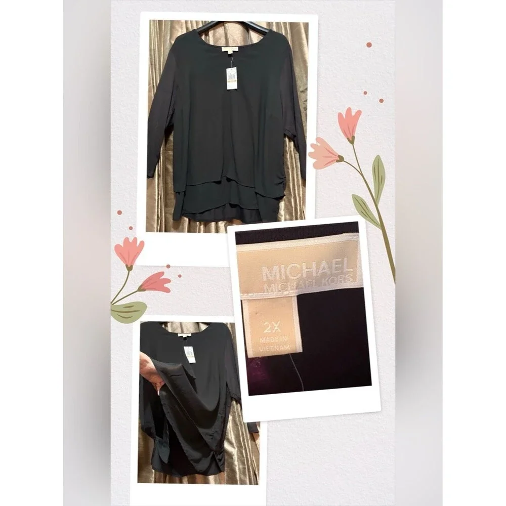 Michael Kors Black Layered Chiffon-Hem Tunic #1916